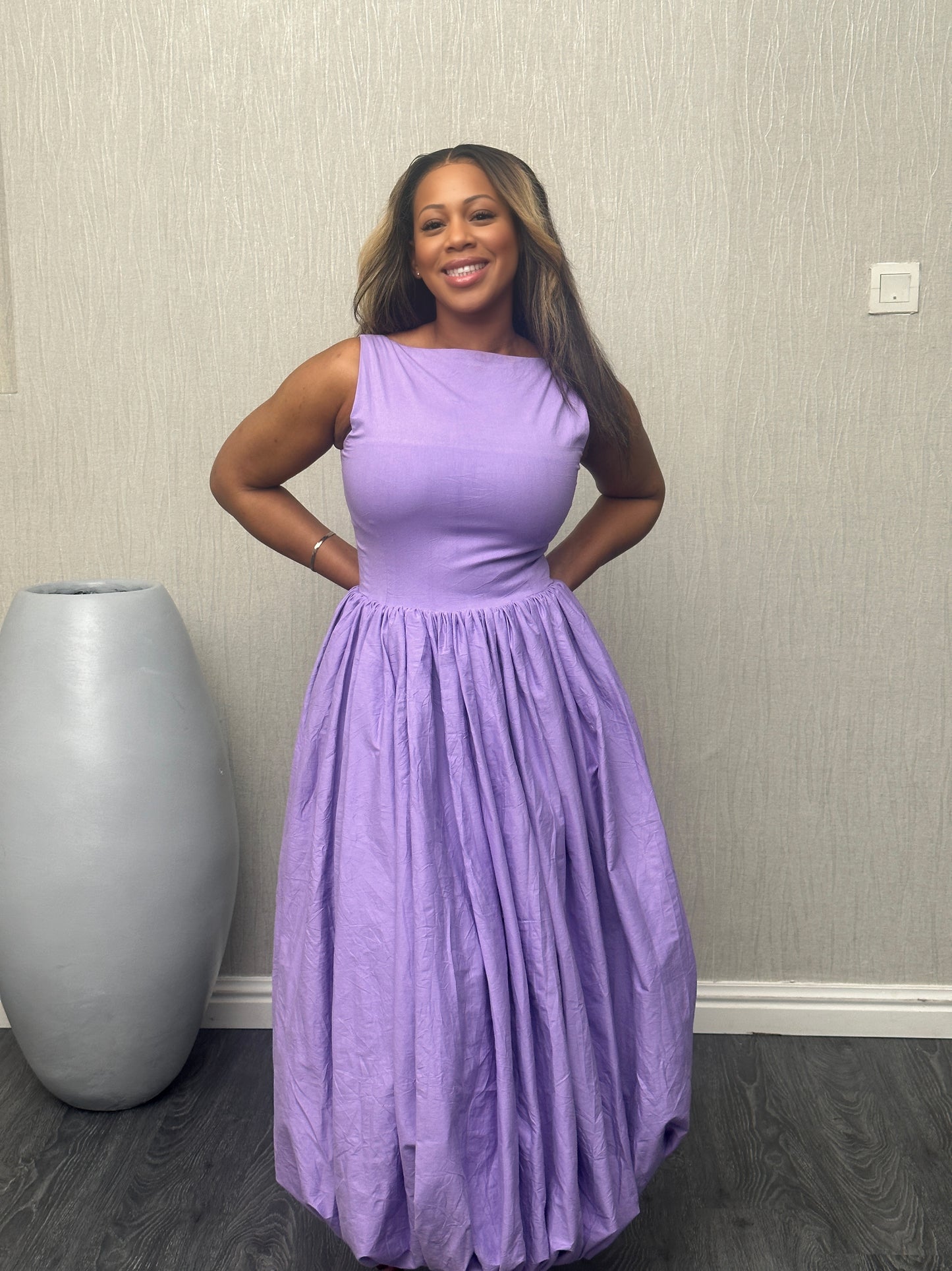 trendy and cute lilac lavender bubble sleeveless dress. Buy Women's clothing online