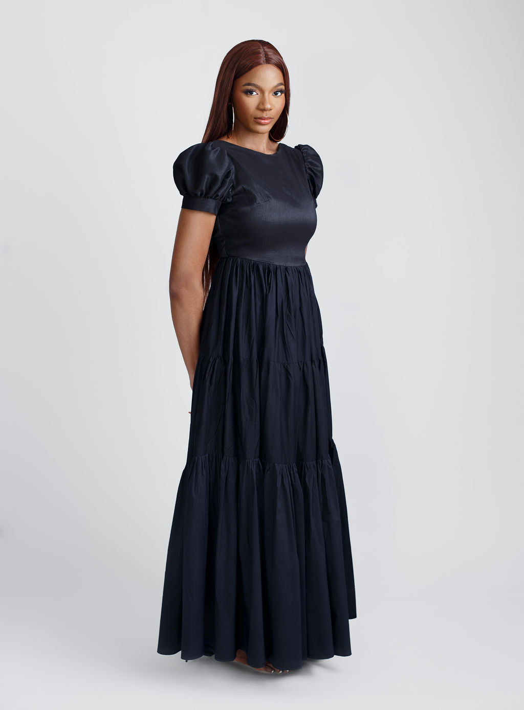 Chloe Puff Sleeves Open Back Maxi Dress