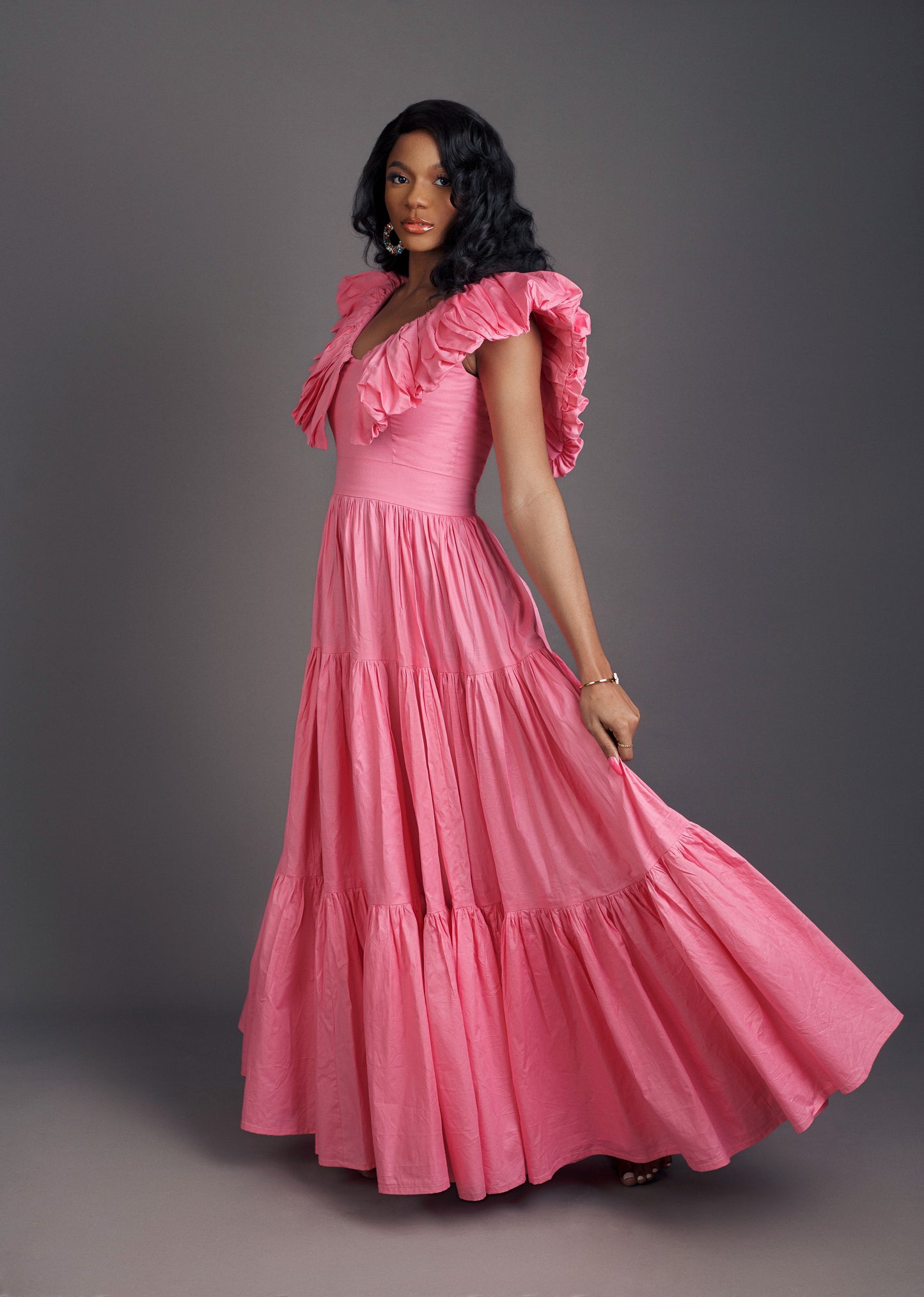 Mary-Anne Gathered Wing Sleeves Maxi Dress