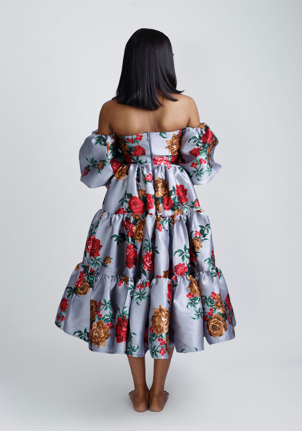 Mariana Floral Fall Off Shoulder Midi Dress