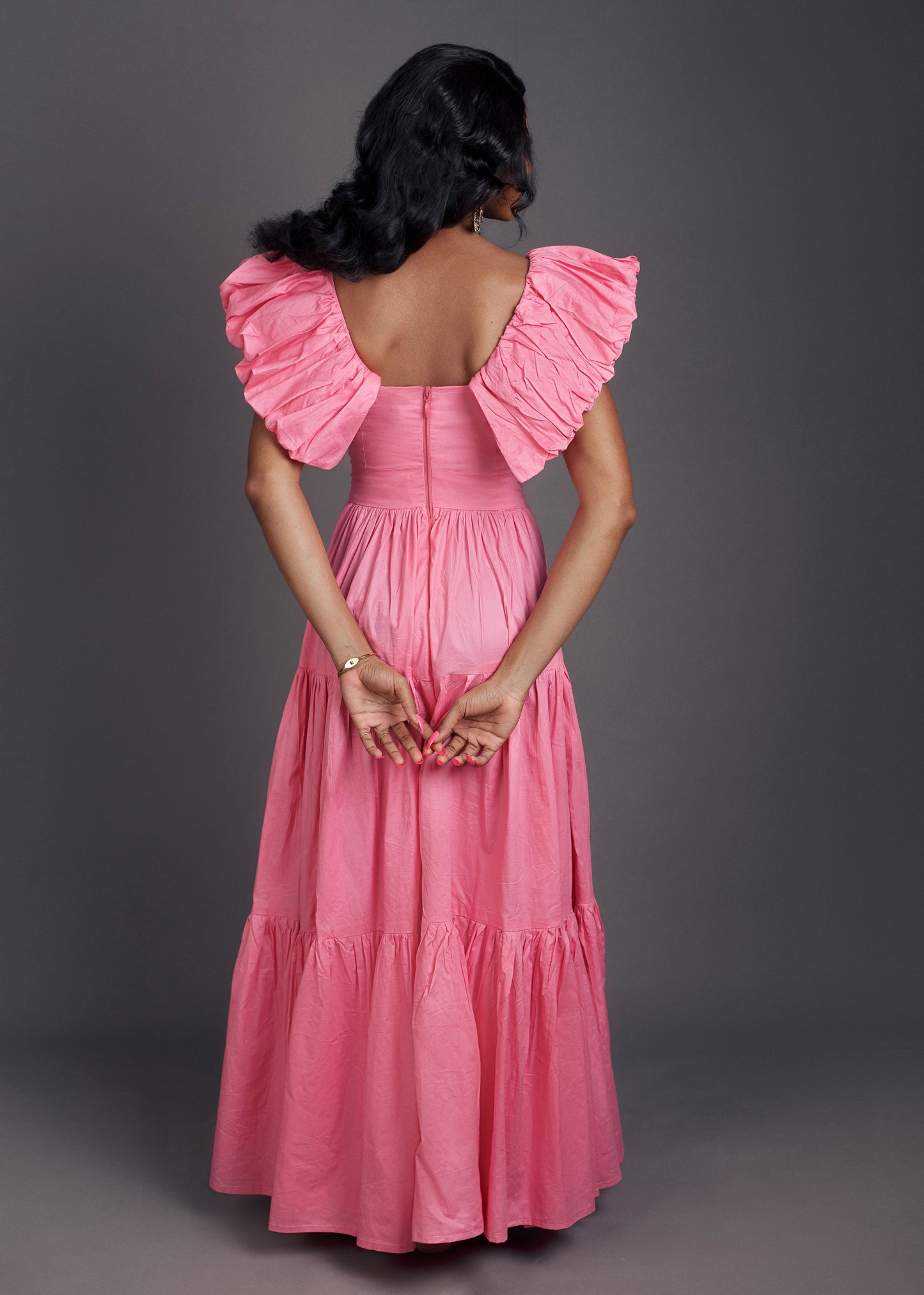 Mary-Anne Gathered Wing Sleeves Maxi Dress