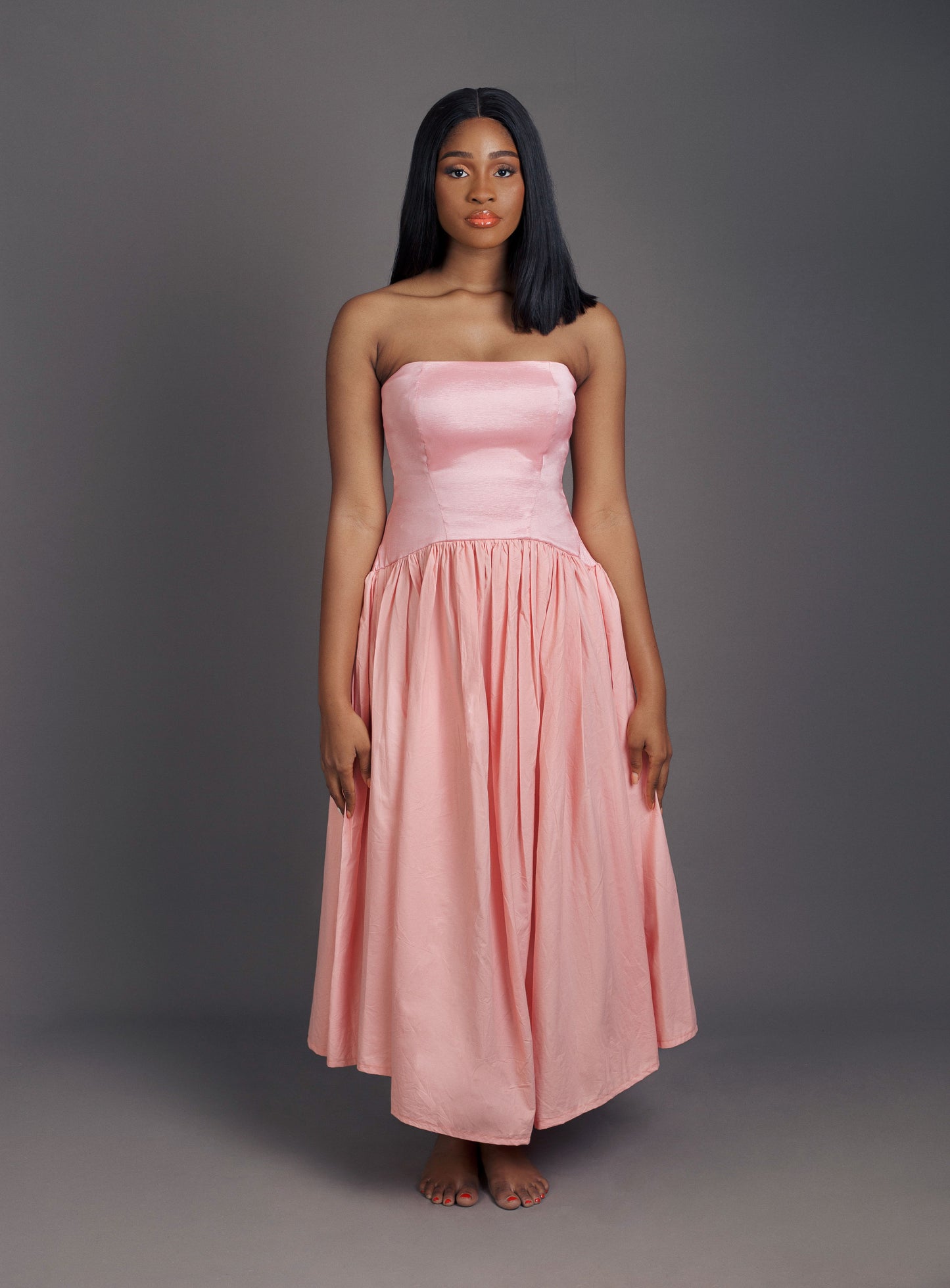 Nicola Strapless Double Boat Waist Maxi Dress