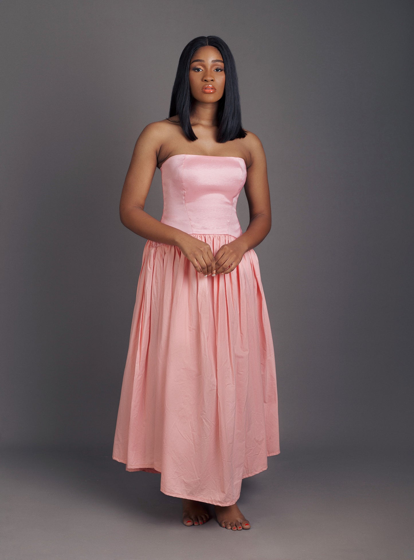 Nicola Strapless Double Boat Waist Maxi Dress