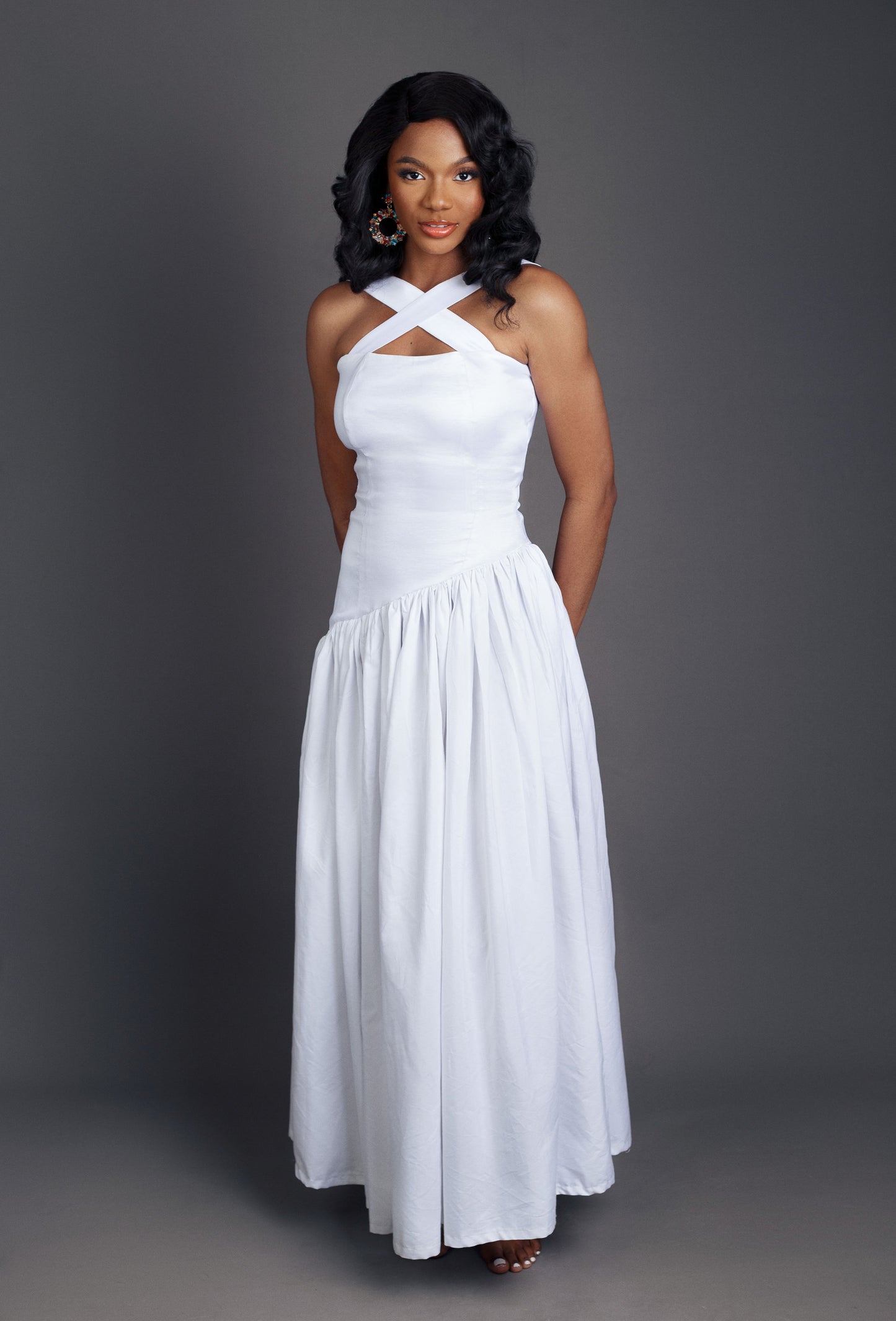 Nicole Boat Waist Kriss Kross Chest Maxi Dress