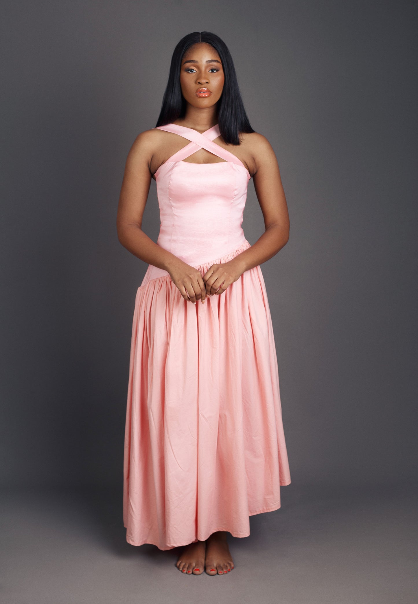 Nicole Boat Waist Kriss Kross Chest Maxi Dress
