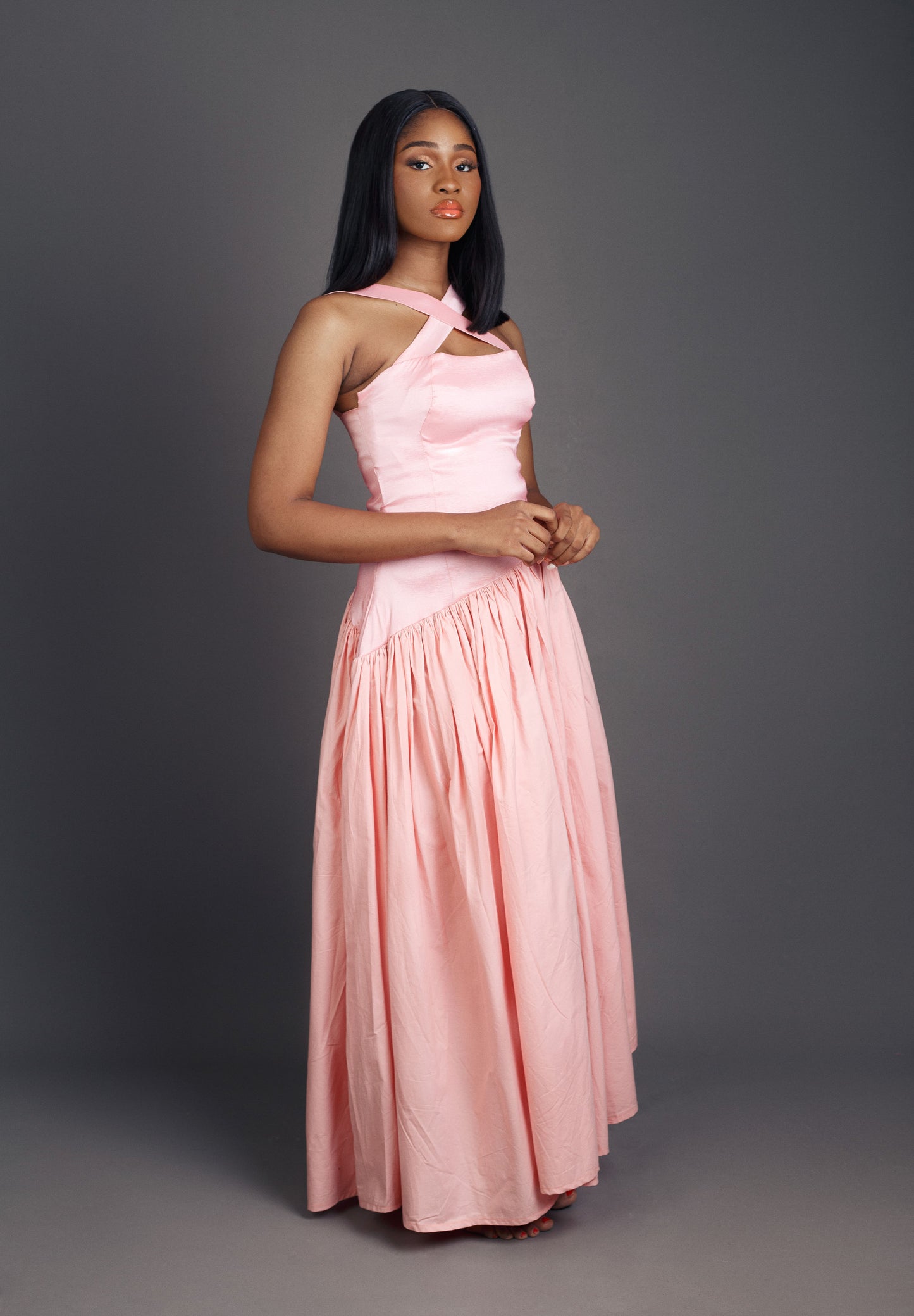 Nicole Boat Waist Kriss Kross Chest Maxi Dress