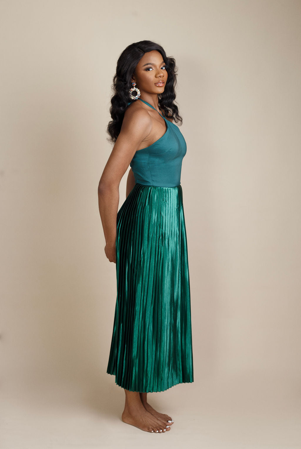 Taisha Halter Neck Sun Ray Maxi Dress