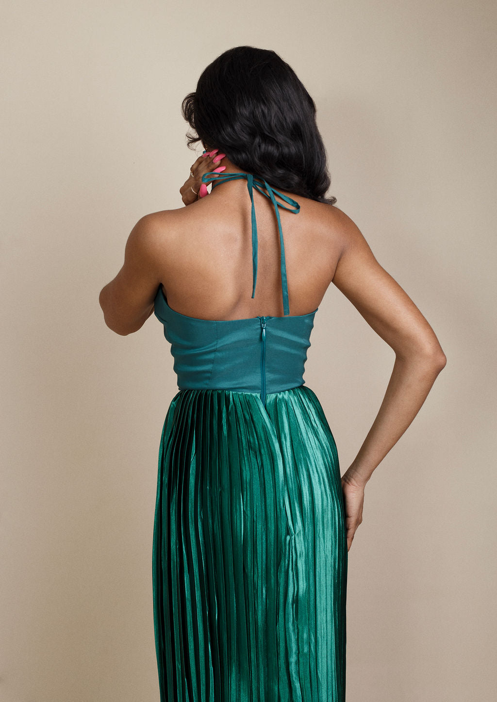 Taisha Halter Neck Sun Ray Maxi Dress