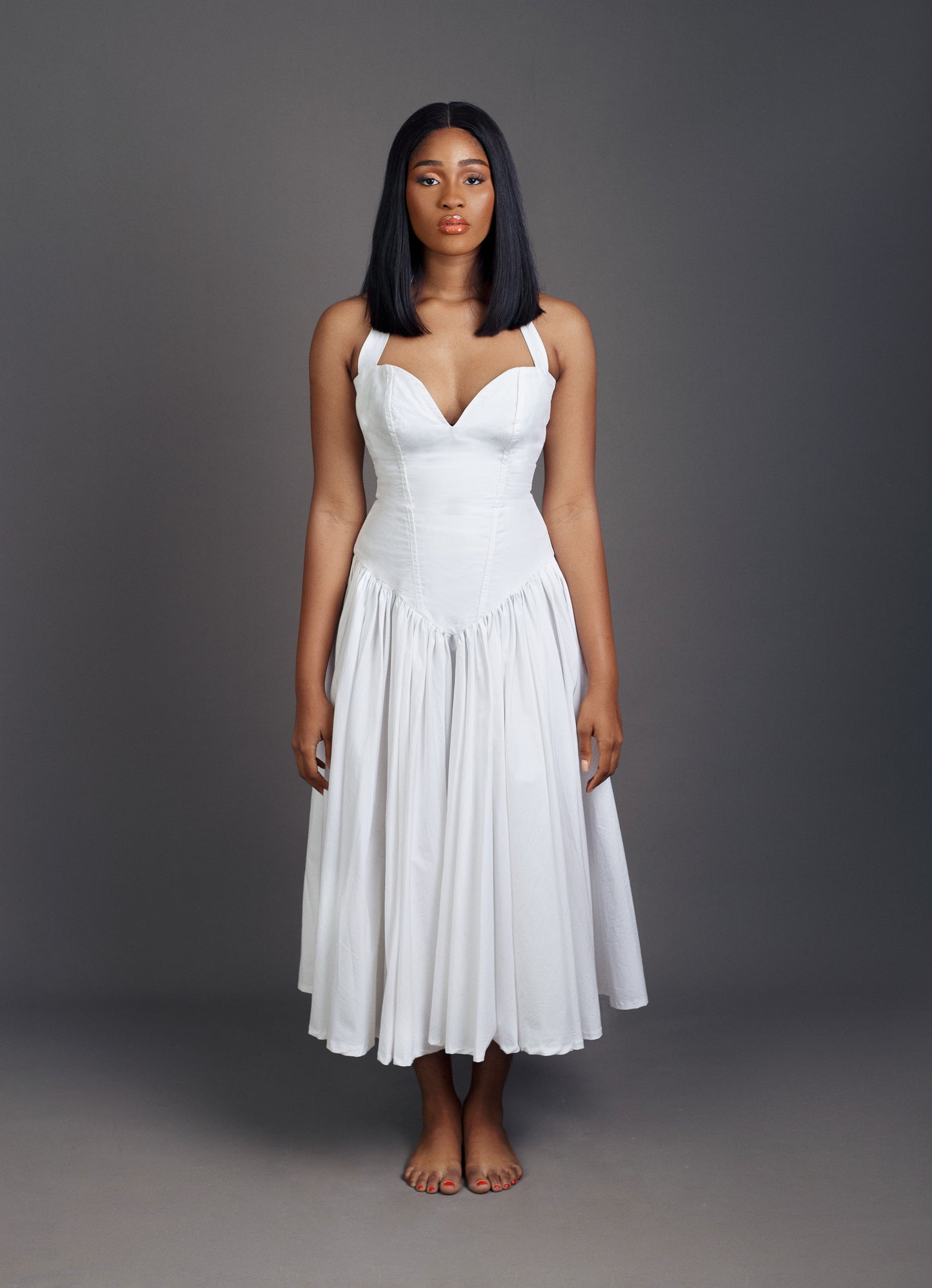 Jo-Ellen V Drop Waist Halter Neck Maxi Dress