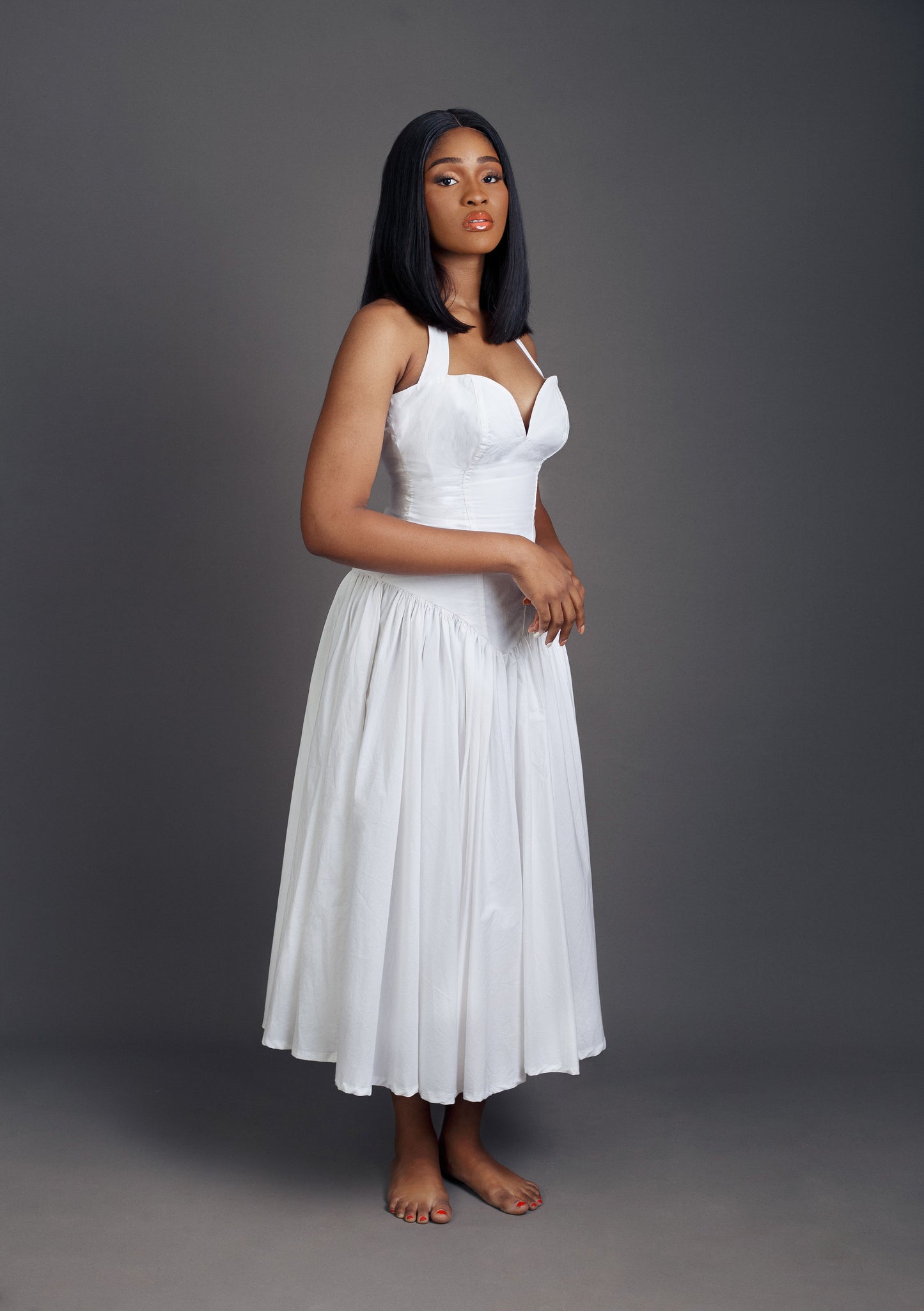 Jo-Ellen V Drop Waist Halter Neck Maxi Dress