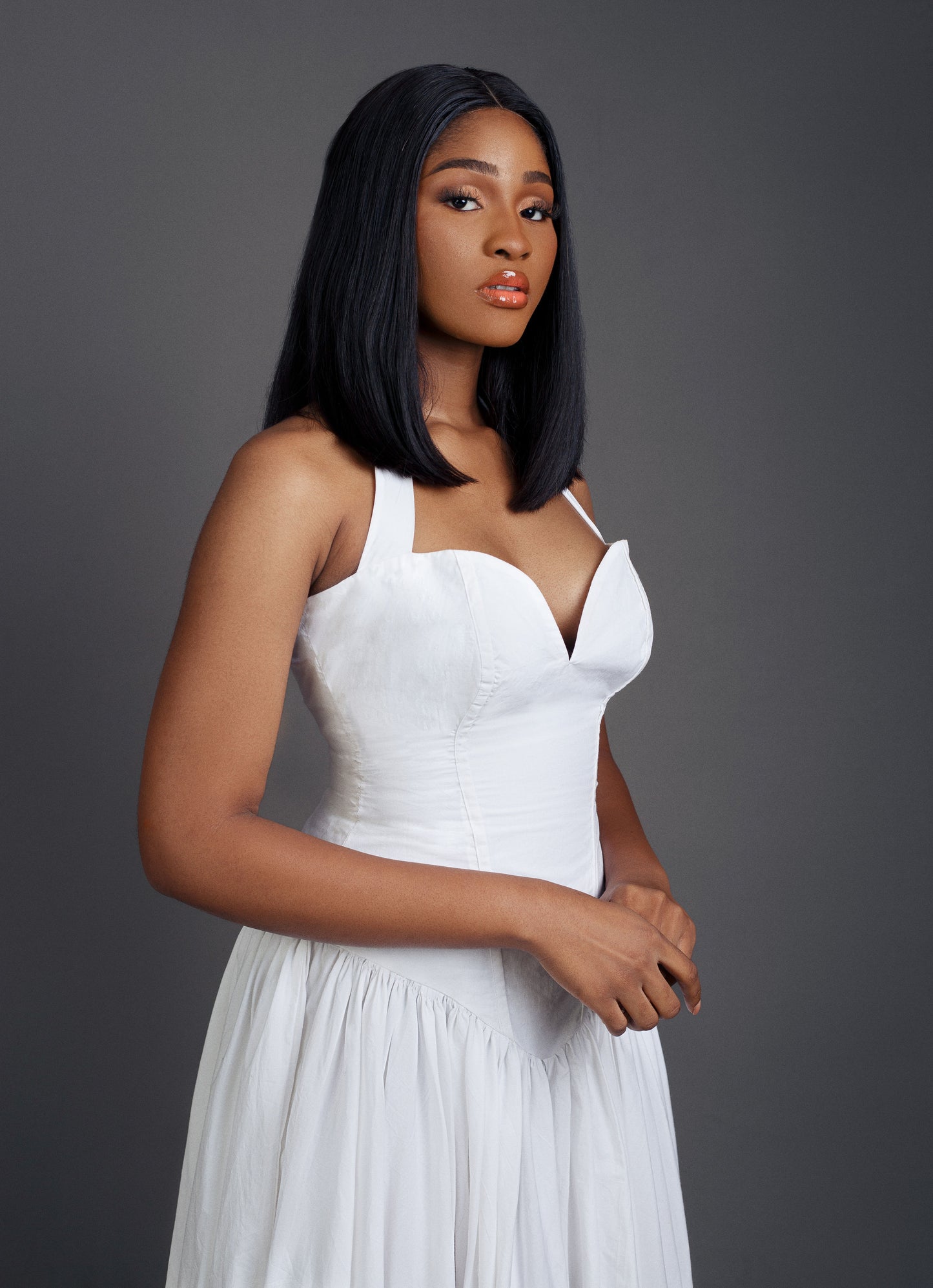 Jo-Ellen V Drop Waist Halter Neck Maxi Dress