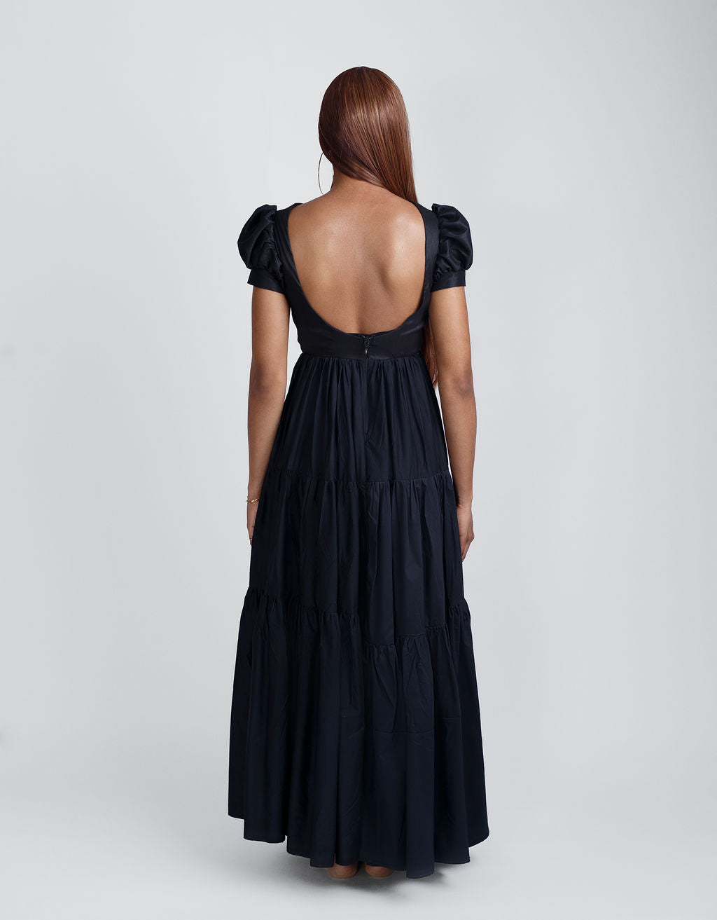 Chloe Puff Sleeves Open Back Maxi Dress