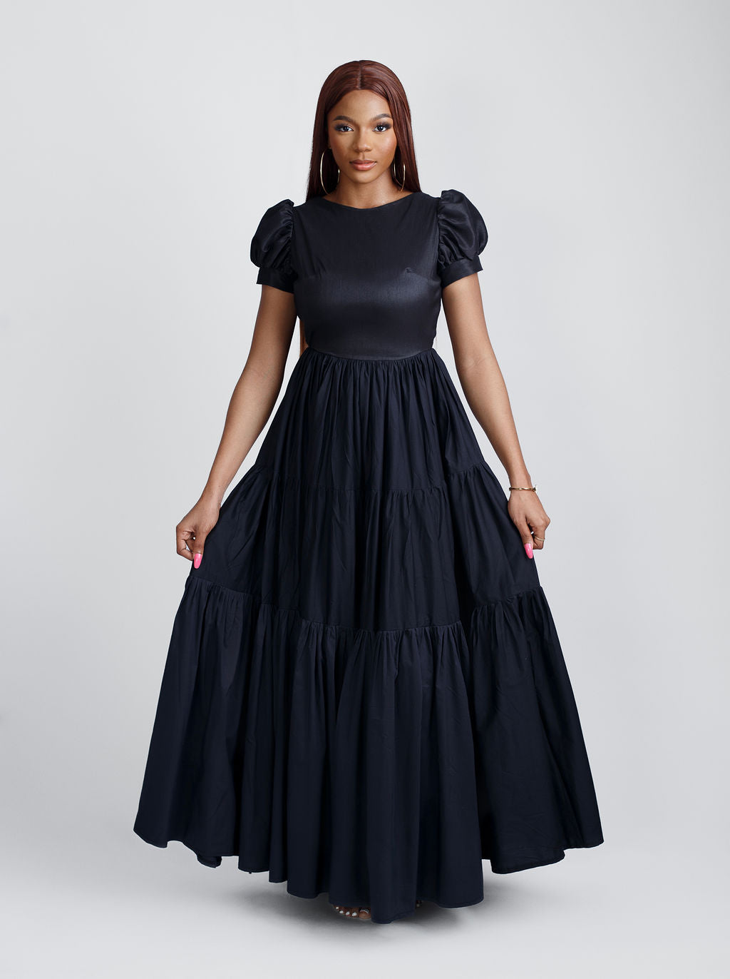 Chloe Puff Sleeves Open Back Maxi Dress