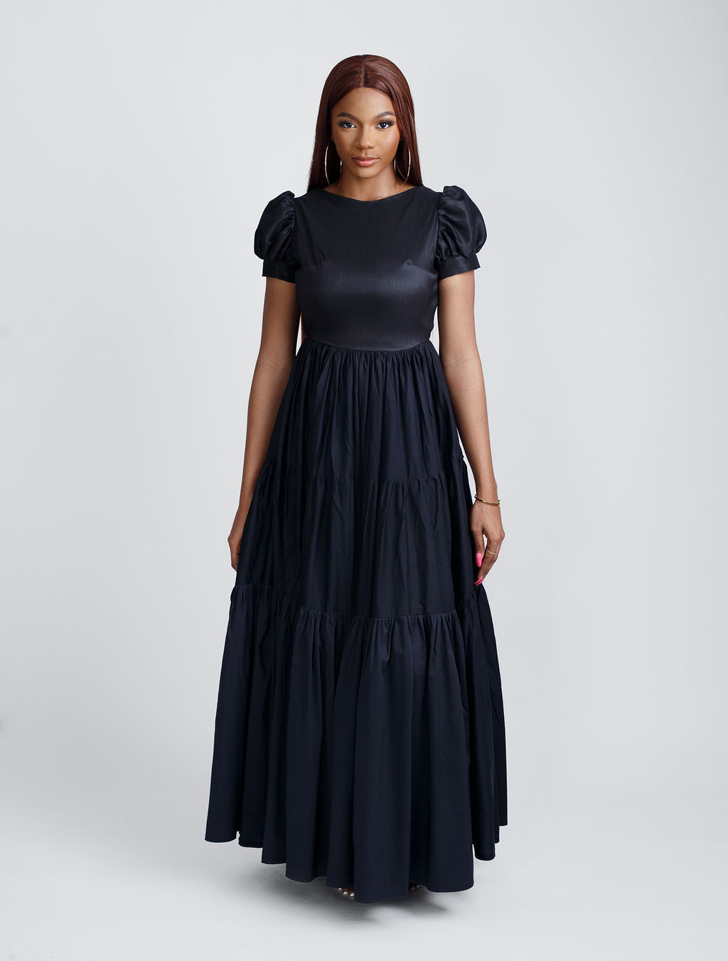Chloe Puff Sleeves Open Back Maxi Dress