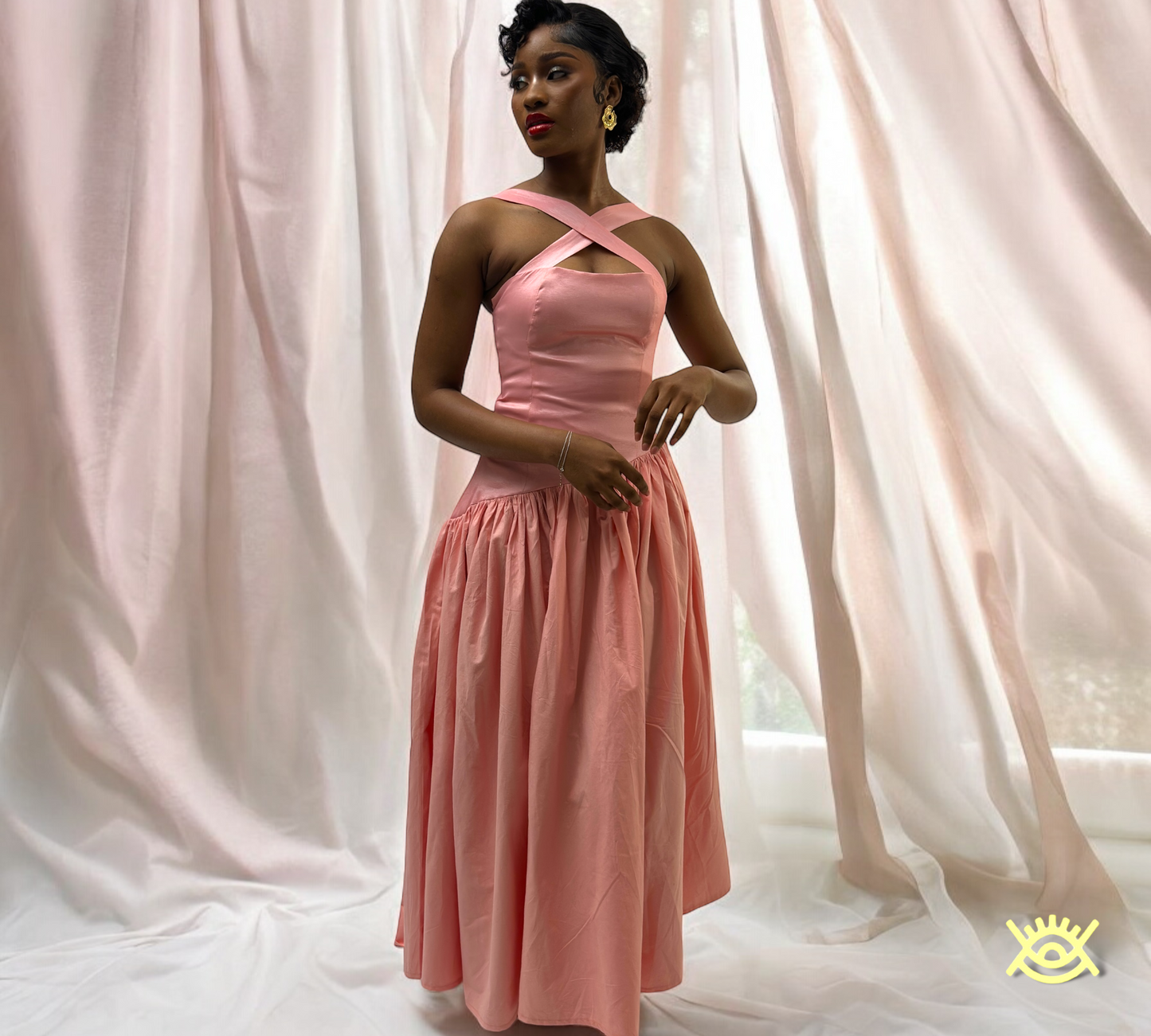 Nicole Boat Waist Kriss Kross Chest Maxi Dress