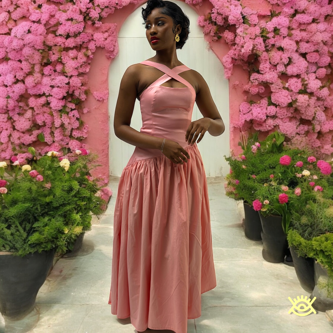 Nicole Boat Waist Kriss Kross Chest Maxi Dress